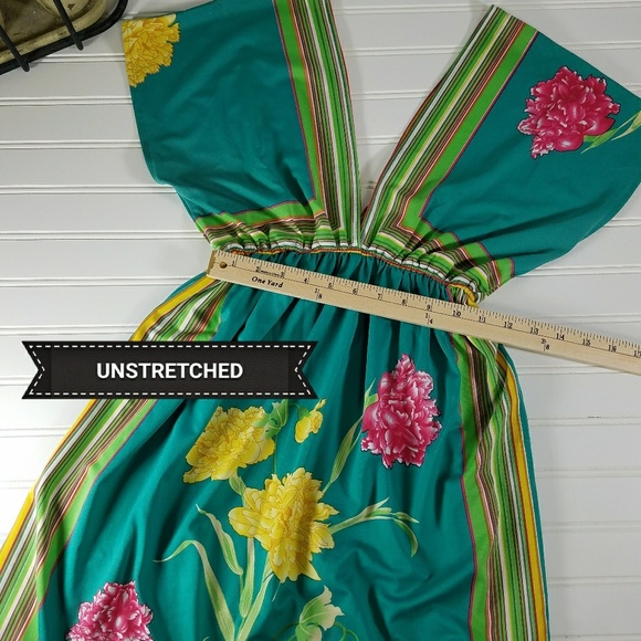 Floral Print Empire Waist Plunge Neckline Dress M - Picture 3 of 8